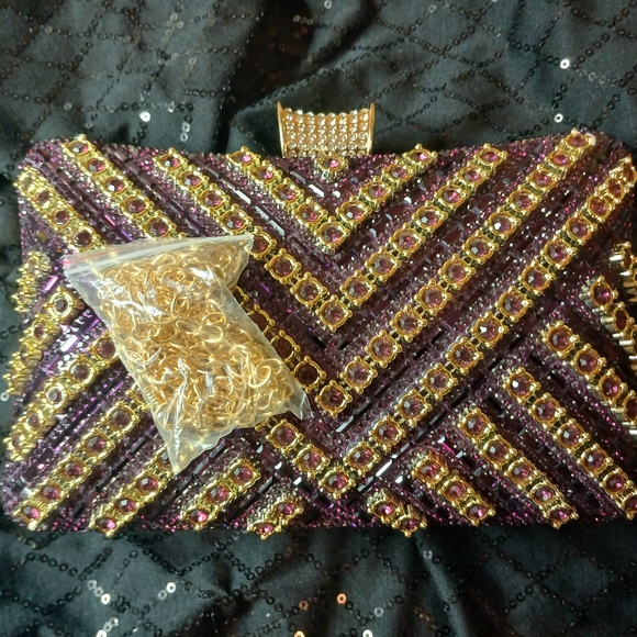 Purple and Gold Beaded Clutch - Picture 2 of 3